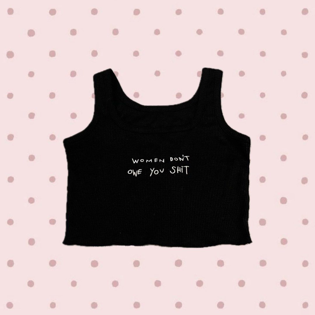 Black Statement Tank Top (Category: Sleeveless) located in Bacoor. Submitted by s4dee (Listing ID 1470543203, Image 1). Description: size: xs - s - embroidered design - cropped.