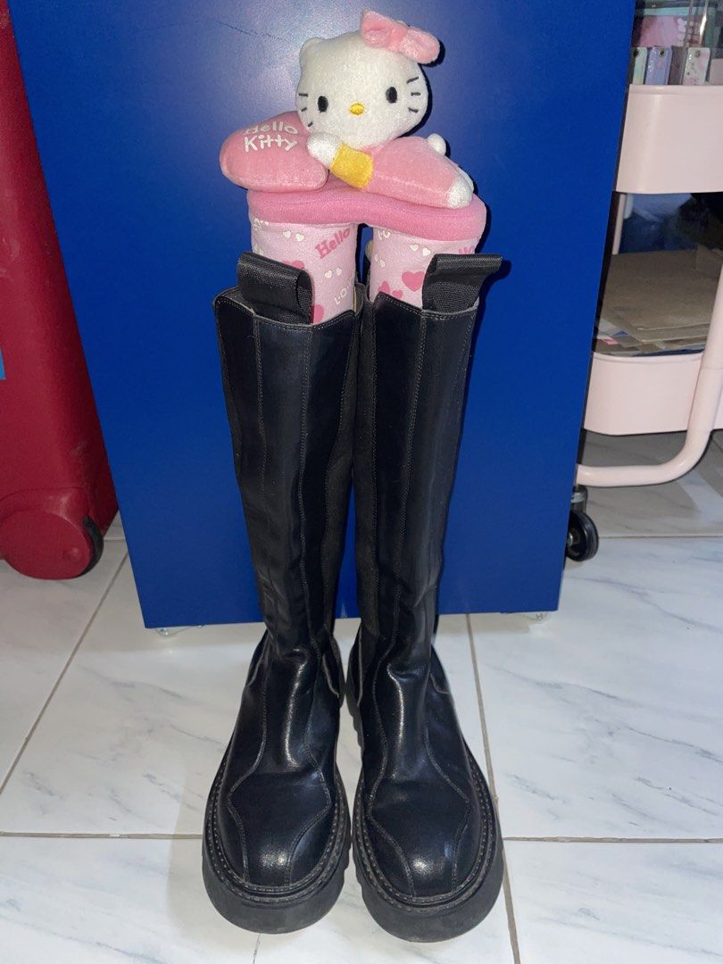 Black Thigh High Boots with Decorative Hardware (Category: Boots) located in Quezon City. Submitted by gems4sale (Listing ID 1470473362, Image 1). Description: RFS: too small for me I think the size is around size 5-6 *hk insert is not included.