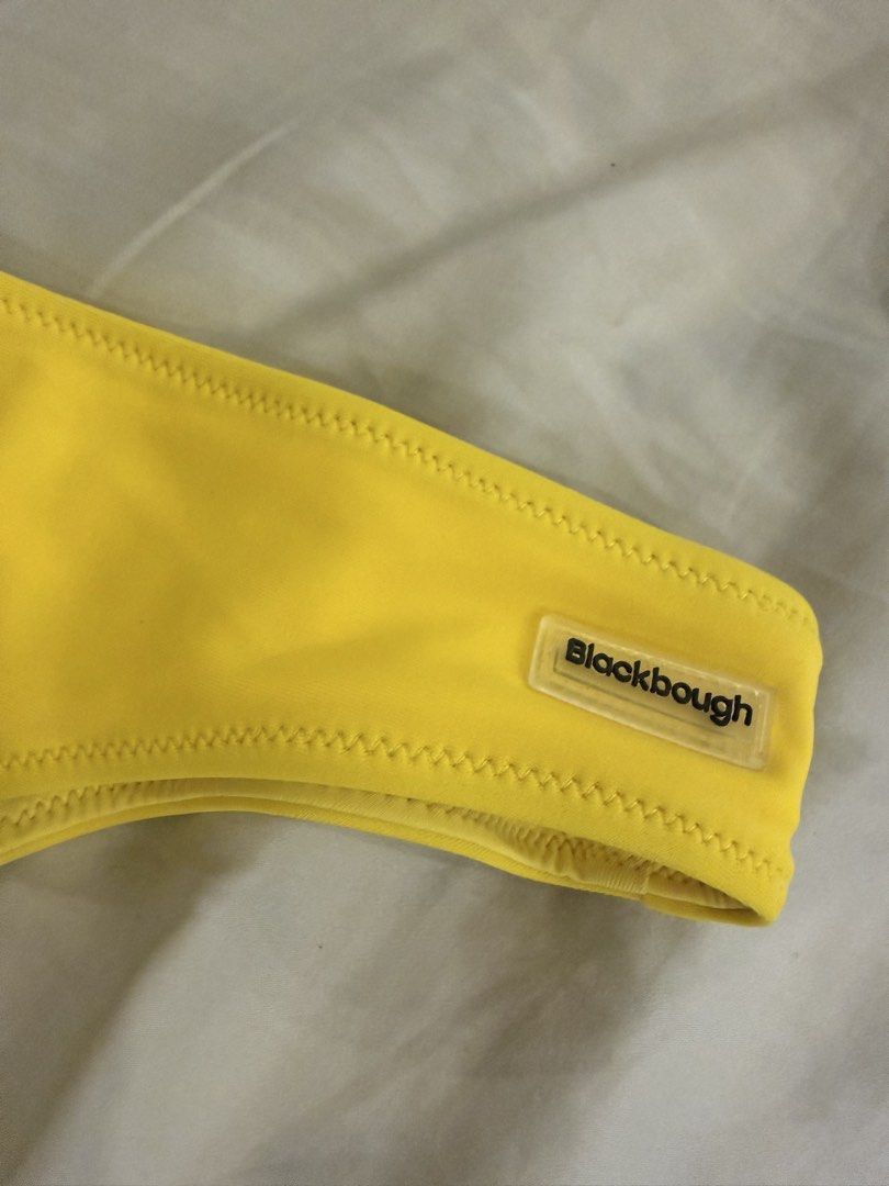 Blackbough Swim yellow bikini set (Category: Bikinis & Swimsuits) located in Quezon City. Submitted by monmonmon13 (Listing ID 1470400646, Image 3). Description: Blackbough Swim yellow bikini set 🔆 - size SMALL top, MEDIUM bottoms - never used, hygienic liner still intact - top is in style: Tona bikini top - bottoms style: forgot na but looks like Moderate (with ruched back detail) - slightly negotiable, can be sold separately.