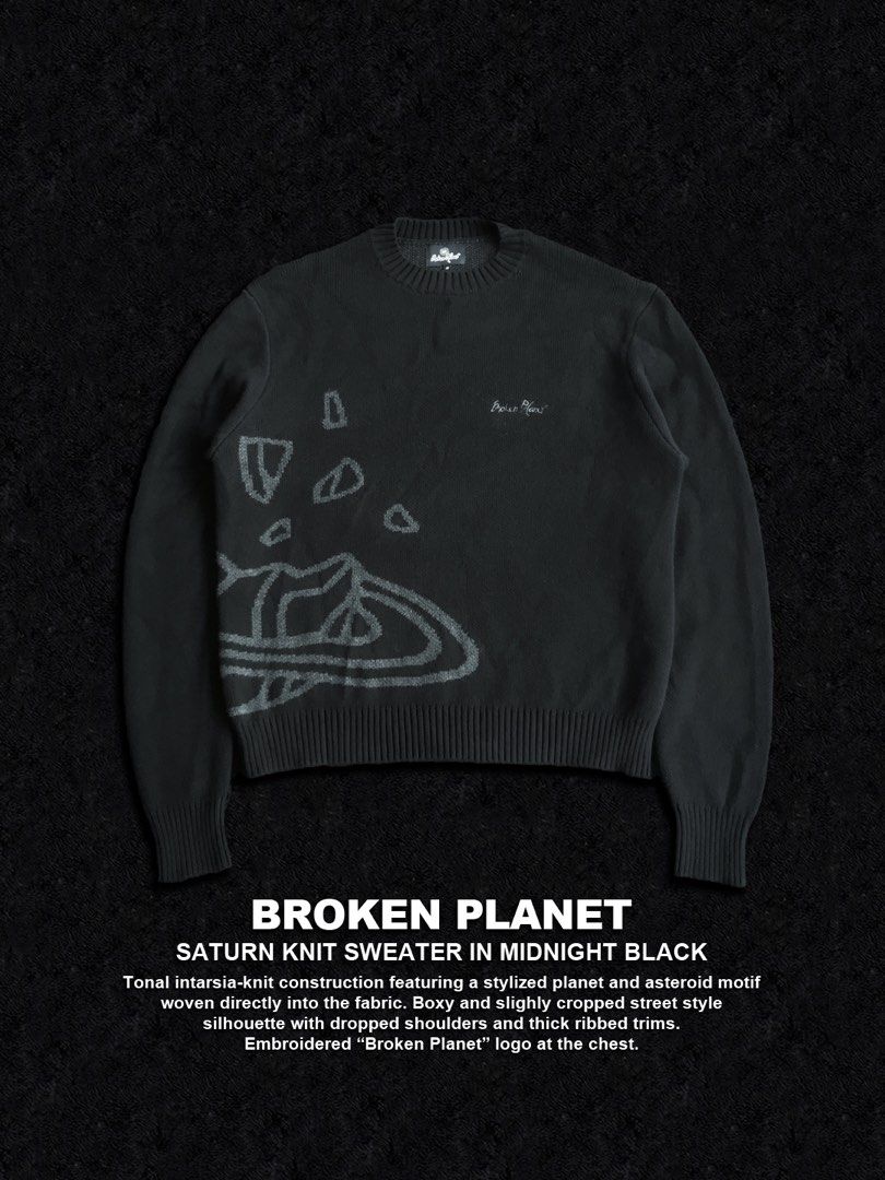 Broken Planet Saturn Knit Sweater Midnight Black (Category: Coats, Jackets and Outerwear) located in Dinalupihan. Submitted by thriftout.ph (Listing ID 1470486430, Image 1). Description: PLEASE READ ALL THE DETAILS⬇️ Tagged as Medium Oversized fits : 26W | 28L Model Height : 5’10 No major issues Excellent / Presentable PRICE - P3,880 Free Shipping Free Shipping On Local Orders Over P2,000 - Brand/Model: Broken Planet Saturn Knit Sweater - Colorwa