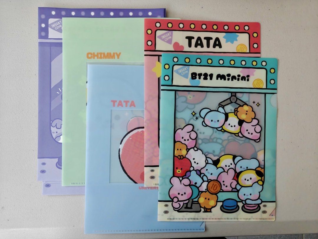 BT21 Minini Claw Machine Clear File Folder Set (Category: K-Wave Merchandise) located in Antipolo. Submitted by tagsale101 (Listing ID 1470459891, Image 1). Description: - 300 take all - Authentic BT21 Minini clear folders (claw machine theme) - Set includes cute designs with Tata, Chimmy, and Cooky - Made of lightweight, translucent plastic with vibrant prints - Perfect for organizing school notes, documents, or photocards - Excellent pre-loved 