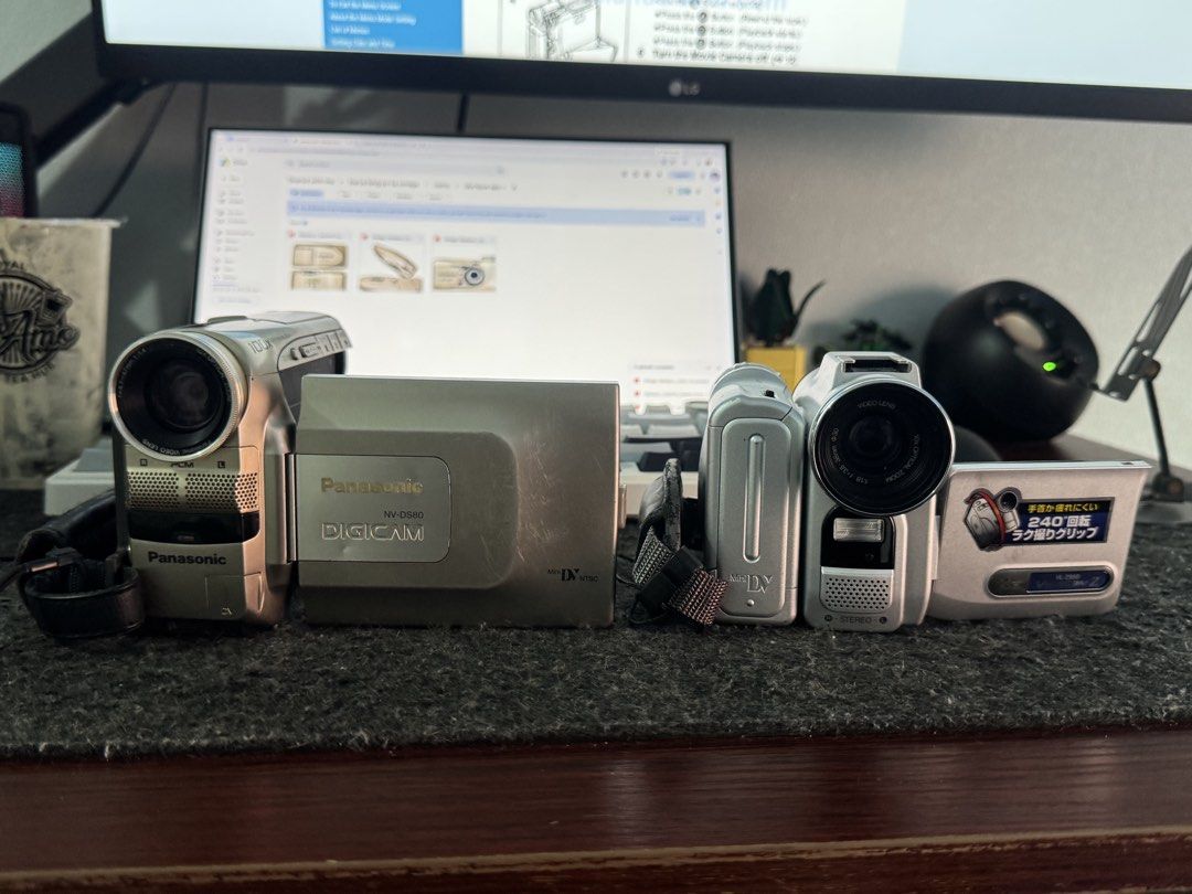 Bundle Handycams (Panasonic & Sharp) (Category: Video Cameras) located in Manila. Submitted by digify.co (Listing ID 1470453141, Image 1). Description: Sharp Handycam - UNTESTED (No battery) Panasonic Handycam - Working - Issues: Screen Burn, Japanese Language - No sample output (doesn't have a casette tape) Inclusions: - Wired Battery Pack - Panasonic Video AC Adaptor.