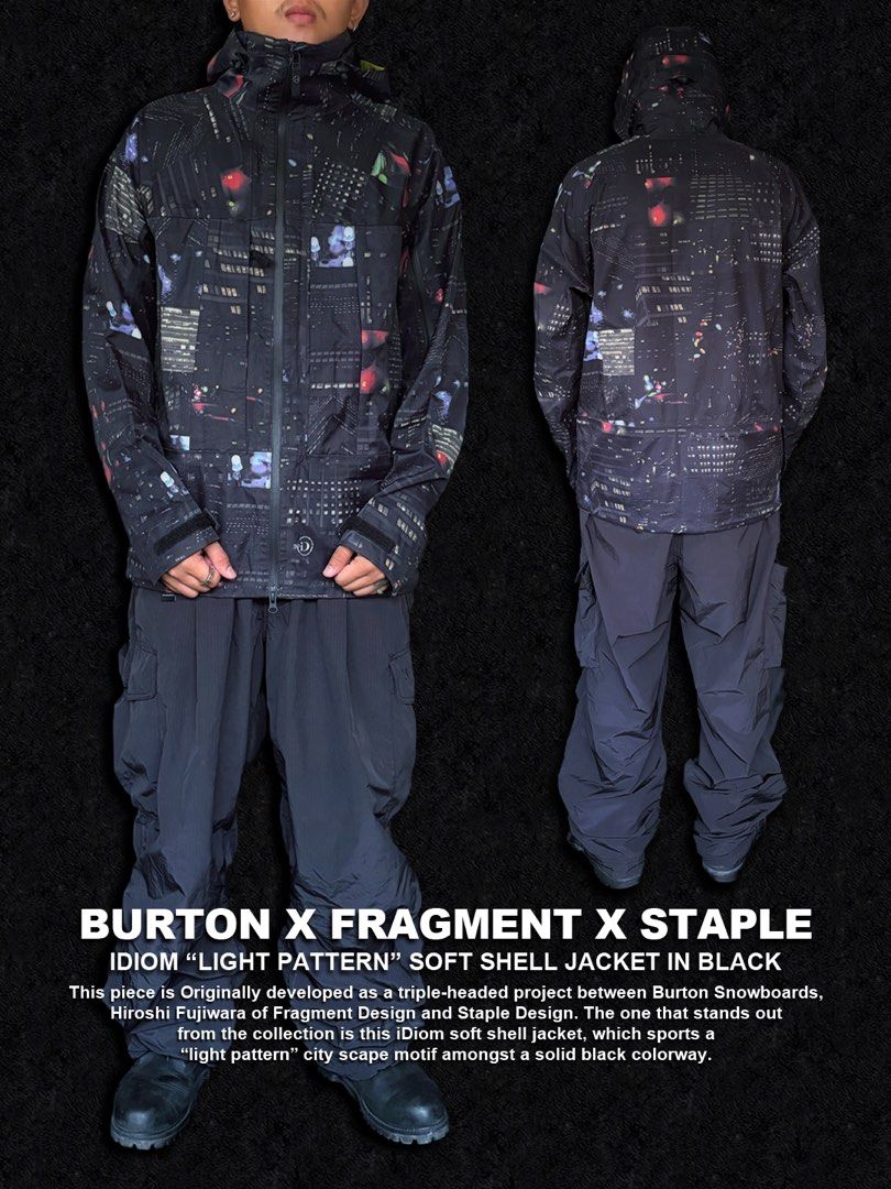 Burton Snowboarding x Fragments x Staple Design iDiom Light Pattern Jacket (Category: Coats, Jackets and Outerwear) located in Dinalupihan. Submitted by thriftout.ph (Listing ID 1470461787, Image 3). Description: PLEASE READ ALL THE DETAILS⬇️ Tagged as US Medium • JPN Large: 24W | 29L Model Height : 5’9 No major issues, just signs of wear. Good / Presentable. PRICE - P8,000 Free Shipping Free Shipping On Local Orders Over P2,000 - Rare triple-col