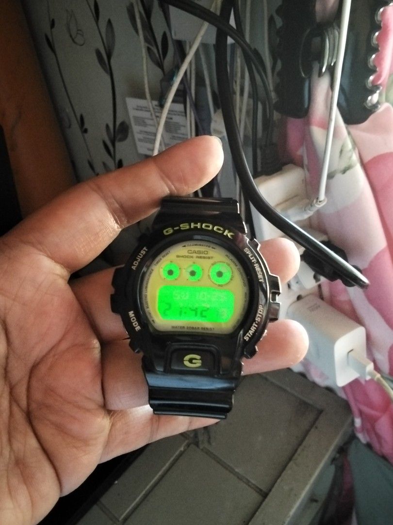 Casio G-Shock DW-6900CS Black Green Watch (Category: Men's Watches) located in Baguio. Submitted by ninav_08 (Listing ID 1470378331, Image 3). Description: - Model: Casio G-Shock DW-6900CS (Module 3230) - Colorway: Black with bright green accents - Condition: Fully functional with normal everyday wear on the case and strap - Features: Digital display with EL backlight, resin band and bezel, stainless steel screw lock back plate - Water Resistance