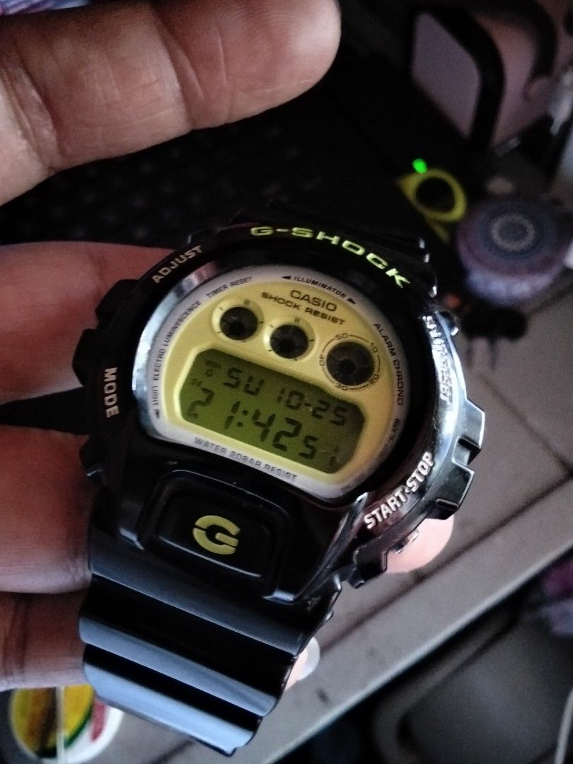Casio G-Shock DW-6900CS Black Green Watch (Category: Men's Watches) located in Baguio. Submitted by ninav_08 (Listing ID 1470378331, Image 2). Description: - Model: Casio G-Shock DW-6900CS (Module 3230) - Colorway: Black with bright green accents - Condition: Fully functional with normal everyday wear on the case and strap - Features: Digital display with EL backlight, resin band and bezel, stainless steel screw lock back plate - Water Resistance