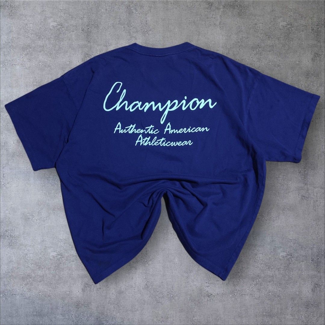 Champion Mullet Type Tee (Category: Tshirts & Polo Shirts ) located in Taguig. Submitted by thriftedtaguig07 (Listing ID 1470462236, Image 1). Description: Champion Mullet Type Tee 23x27 (Large Boxy Fit) No issues No Cracks Excellent Condition Mine:400+SF🏷️ All items posted are secondhand / thrifted pieces. We are not affiliated with or partnered with any brands shown. Brand names are used only for identification purposes..