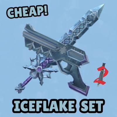 Cheap MM2 Iceflake Set Knife and Gun (Category: In-Game Products) located in San Carlos City. Submitted by zeal_nxrv0nxrv (Listing ID 1470378661, Image 1). Description: - Game: Murder Mystery 2 (MM2) - Item: Iceflake Set (includes both knife and gun skins) - Design: Stunning icy blue and purple colorway with intricate snowflake patterns - Delivery: Super fast delivery right after payment confirmation - Availability: DM me to deal immediately or i