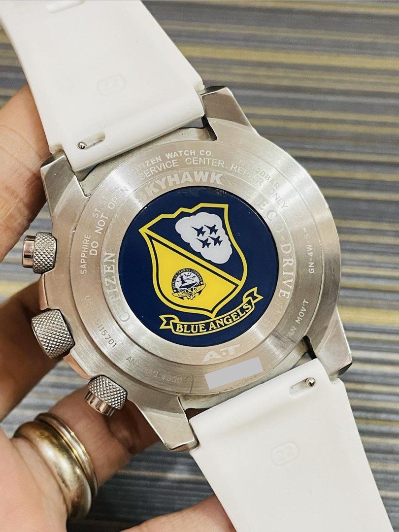Citizen Skyhawk Blue Angels Eco-Drive Watch (Category: Men's Watches) located in Paranaque City. Submitted by robertsoon.08 (Listing ID 1470523073, Image 3). Description: Citizen Promaster Skyhawk A-T Blue Angels Eco-Drive 45mm case diameter With new rubber strap aftermarket Original leather strap included Good running condition Preloved Used Watch Authentic/Original Watch only!! with provided box ordinary.
