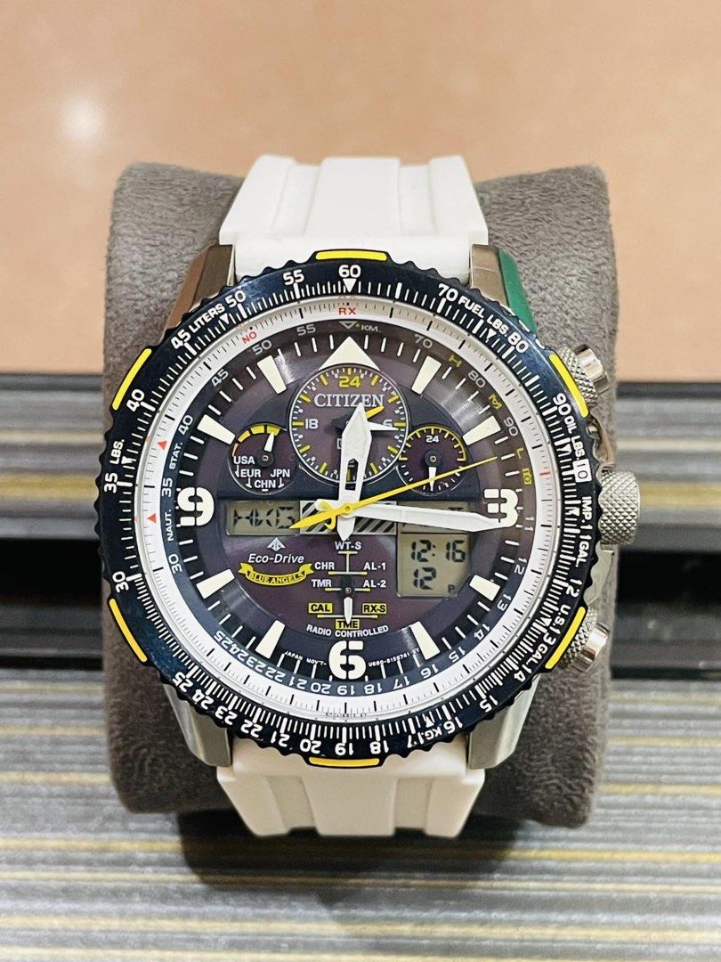 Citizen Skyhawk Blue Angels Eco-Drive Watch (Category: Men's Watches) located in Paranaque City. Submitted by robertsoon.08 (Listing ID 1470523073, Image 1). Description: Citizen Promaster Skyhawk A-T Blue Angels Eco-Drive 45mm case diameter With new rubber strap aftermarket Original leather strap included Good running condition Preloved Used Watch Authentic/Original Watch only!! with provided box ordinary.