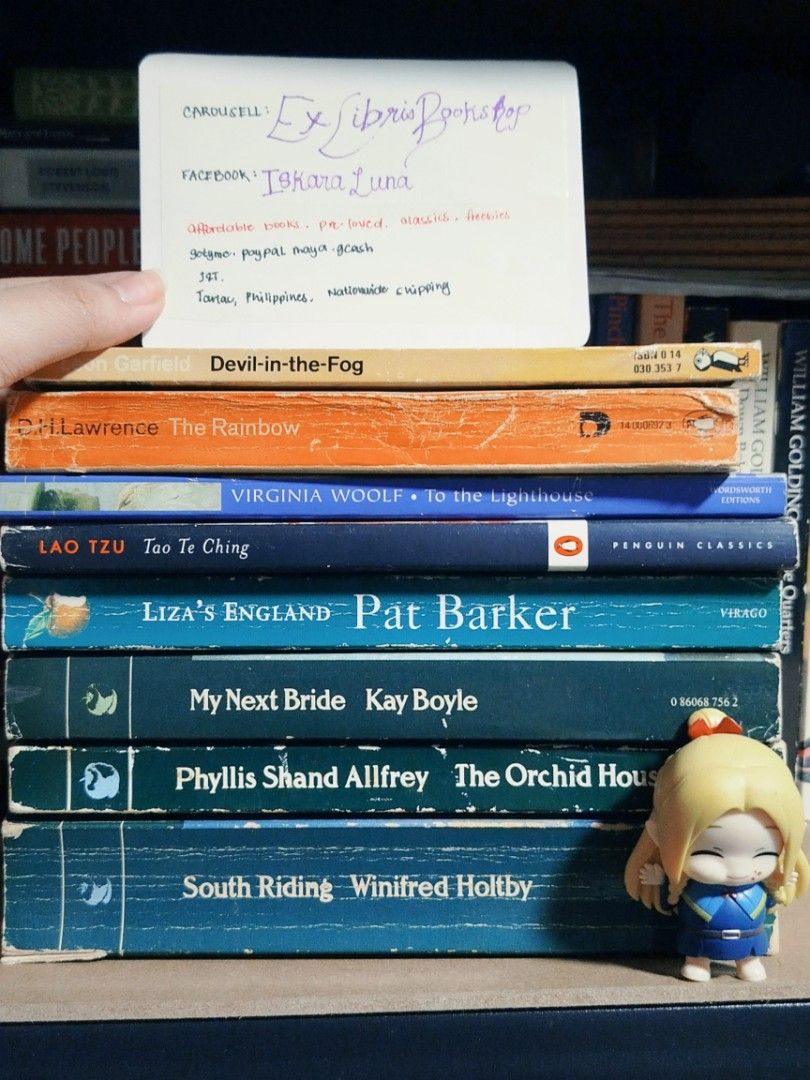Classic Books (Category: Storybooks) located in Tarlac. Submitted by exlibrisbookshop (Listing ID 1470530412, Image 1). Description: Devil in the Fog: 60 The Rainbow: 50 (VERY used) To the Lighthouse: 180 Tao Te Ching: 200 Liza's England (Virago): 160 My Next Bride (Virago): 180 The Orchid House (Virago): 180 South Riding (Virago): 160 Virago Bundle: 480 💳 Gcash. Maya. PayPal 🚛 J&T 📍 Tarlac, PH.