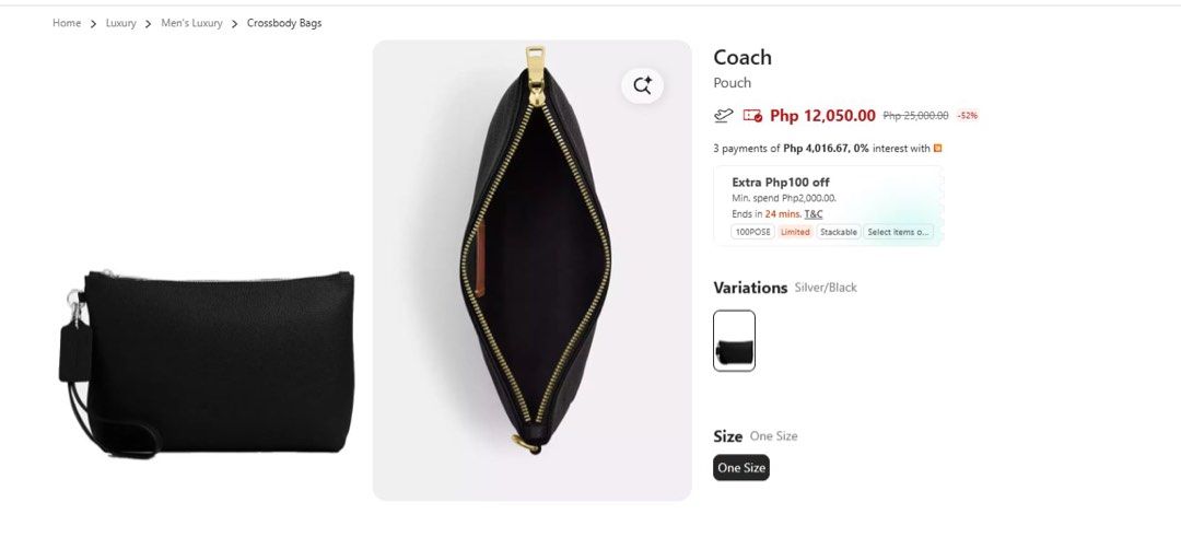Coach Leather Pouch Black Silver Hardware Wristlet (Category: Purses & Pouches) located in Quezon City. Submitted by caeshh (Listing ID 1470387070, Image 1). Description: Authentic Coach black leather pouch .