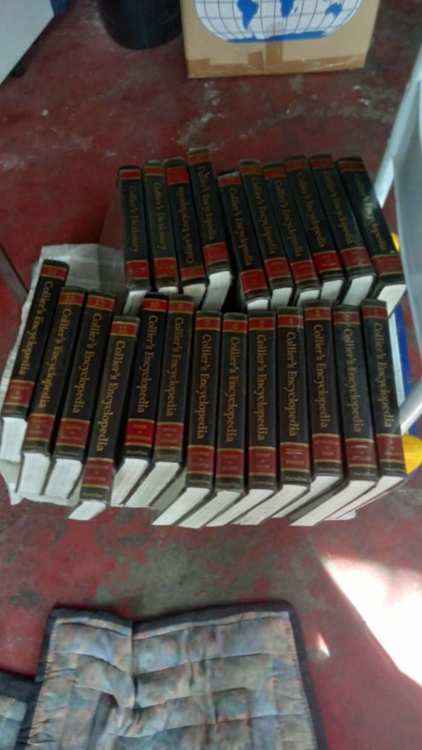 Collier's Encyclopedia Complete Set Books (Category: Textbooks) located in Manila. Submitted by wisegem-231b (Listing ID 1470421027, Image 2). Description: - Complete set of Collier's Encyclopedia volumes - Classic design featuring dark covers with red and gold spine lettering - Great for research, reference, or a vintage bookshelf display - Condition: Good pre-loved condition - Due to the heavy weight of the full set, self-collection is preferre