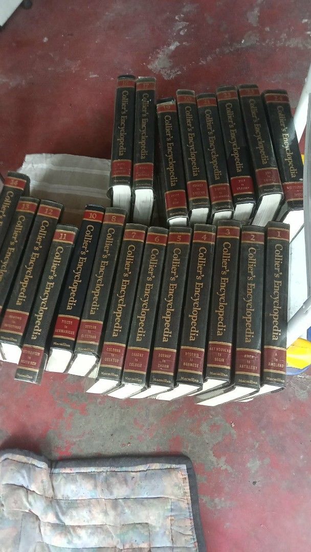 Collier's Encyclopedia Complete Set Books (Category: Textbooks) located in Manila. Submitted by wisegem-231b (Listing ID 1470421027, Image 1). Description: - Complete set of Collier's Encyclopedia volumes - Classic design featuring dark covers with red and gold spine lettering - Great for research, reference, or a vintage bookshelf display - Condition: Good pre-loved condition - Due to the heavy weight of the full set, self-collection is preferre