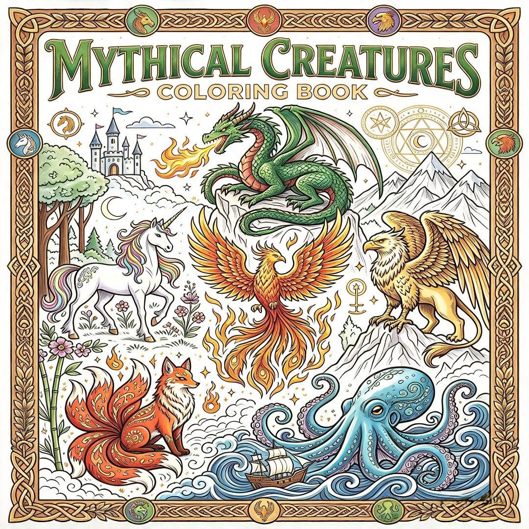Coloring Book - Mythical Creatures (Category: Textbooks) located in Caloocan City. Submitted by ssncollection (Listing ID 1470382016, Image 1). Description: 🎨 Mythical Creatures Coloring Book Theme: Dragons · Phoenixes · Unicorns · Griffins · Krakens · Kitsune · Classic Mythical Creatures.