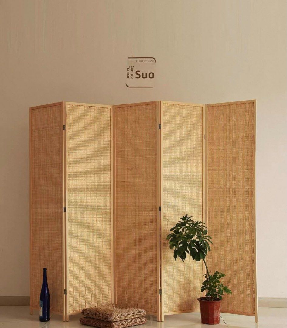 Screen Shalf Comooyuan Suo Wood and Rattan Folding Room Divider Screen, Furniture ...