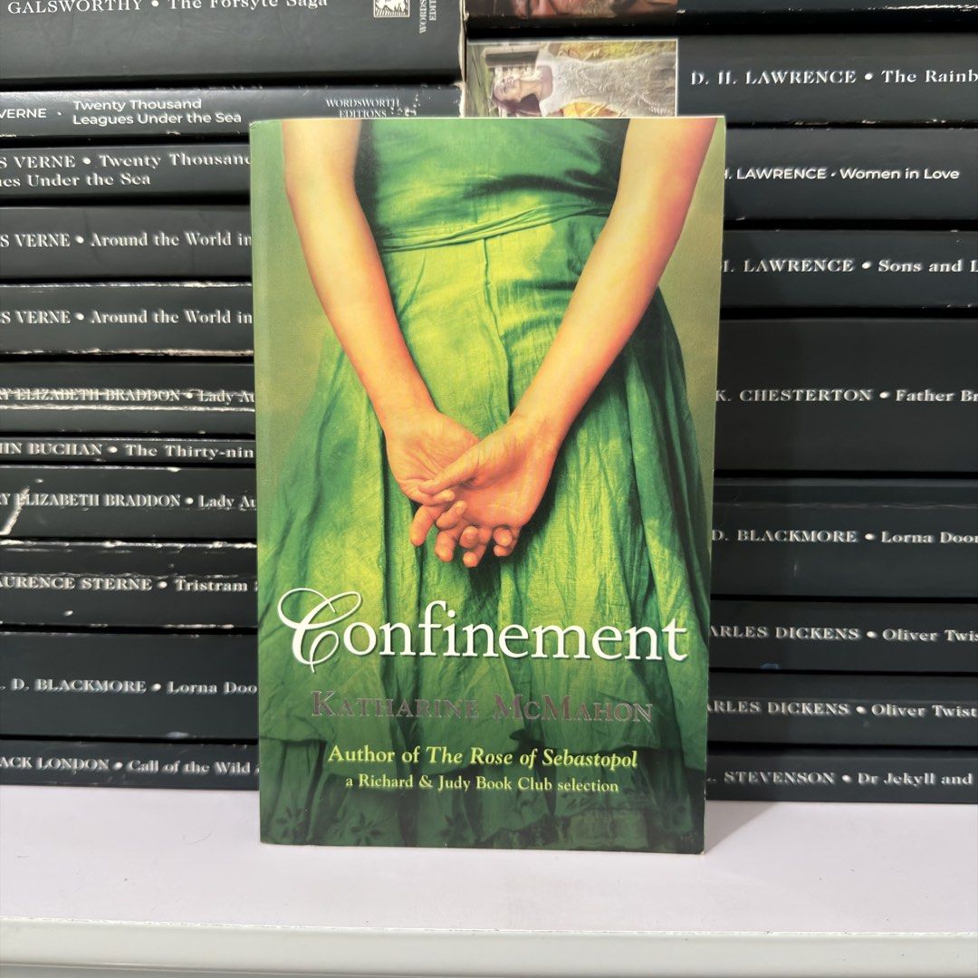 Confinement by Katharine McMahon Paperback Novel (Category: Storybooks) located in Lingayen. Submitted by readwjane (Listing ID 1470479946, Image 2). Description: - Title: Confinement - Author: Katharine McMahon (Author of The Rose of Sebastopol) - Format: Paperback - Edition Highlights: Richard and Judy Book Club selection - Cover: Green cover featuring a person in a green dress - Genre: English fiction novel - Condition: Great read for book lov