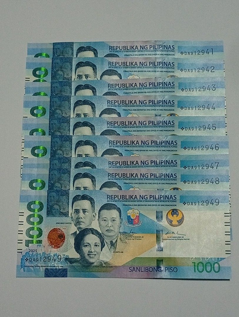 Consecutive Serial Starnotes 1000 Piso (41-49) (Category: Currency) located in Lipa City. Submitted by mark_collections (Listing ID 1470434736, Image 1). Description: Consecutive Serial Starnotes 1000 Piso (41-49) Mode of Payment: Gcash.