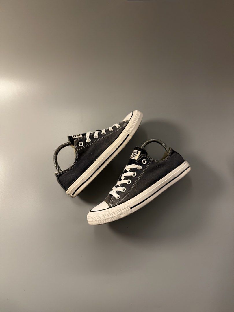 Converse All Star Low Top Charcoal Grey Sneakers (Category: Sneakers) located in Quezon City. Submitted by markieexp (Listing ID 1470460802, Image 1). Description: - Brand: Converse All Star - Style: Low top sneakers - Color: Charcoal grey with white and black details - Size: Men's 7 - Condition: Minor wear visible on soles, overall great shape - Classic canvas upper and durable rubber outsole - Ready to ship / Meet-ups available.