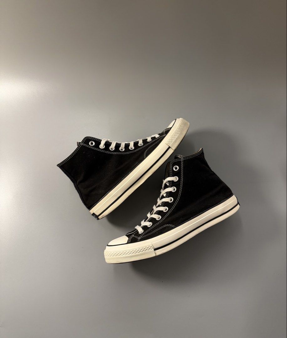 Converse Chuck 70 High Top Black Egret 10 (Category: Sneakers) located in Quezon City. Submitted by markieexp (Listing ID 1470460279, Image 1). Description: - Model: Converse Chuck 70 High Top - Color: Classic Black Canvas with Cream Laces - Size: Men's US 10 / Women's US 12 / EU 44 - Condition: Clean uppers, minimal wear on soles, comfortable cushioned insole - Details: Iconic vintage-style glossy rubber foxing tape and white midsole - Style: Ul
