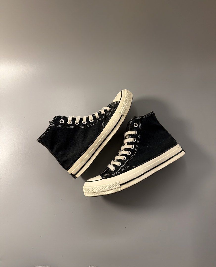 Converse Chuck 70 High Top Black Egret 8.5 (Category: Sneakers) located in Caloocan City. Submitted by maempenafi21452 (Listing ID 1470461508, Image 1). Description: - Brand: Converse Chuck 70 High Top - Color: Classic Black with off-white midsole - Size: Men's 8.5 / Women's 10.5 / EUR 42 (Unisex) - Condition: Excellent, minimal wear on soles - Details: Durable canvas upper, iconic ankle patch, clean laces and inner lining.