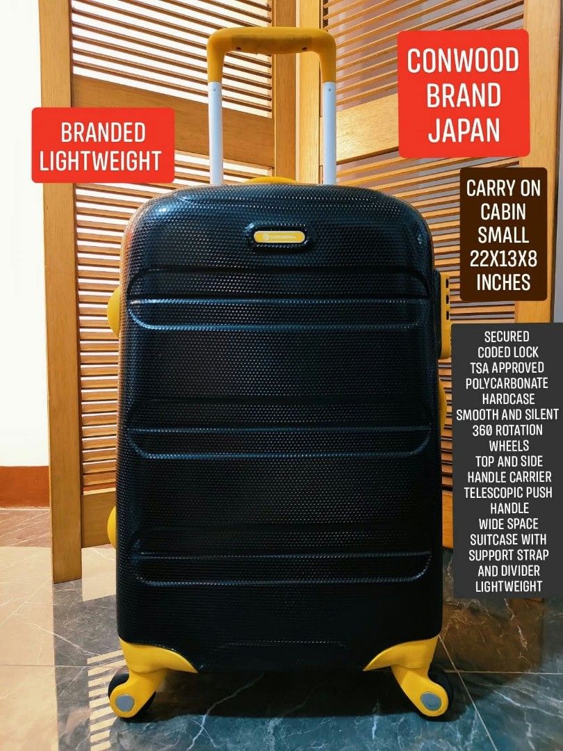 🧳CONWOOD BRAND (Category: Luggage) located in Manila. Submitted by chocoman0235367 (Listing ID 1470502427, Image 1). Description: 😍😍NEW ARRIVAL😍😍 📍 CONWOOD BRAND JAPAN📍 ⚡⚡SALE⚡⚡ Imported from japan CABIN,SMALL,HAND CARRY SIZE ✨Polycarbonate Hardcase ✨Top And Side Carrier Handle ✨Telescopic Push Handle ✨Security coded lock TSA approved ✨Smooth and Silent 360 Rotation wheels ✨Wide space Suitcase With Support Strap and Pocket ✨ Lightweight NO