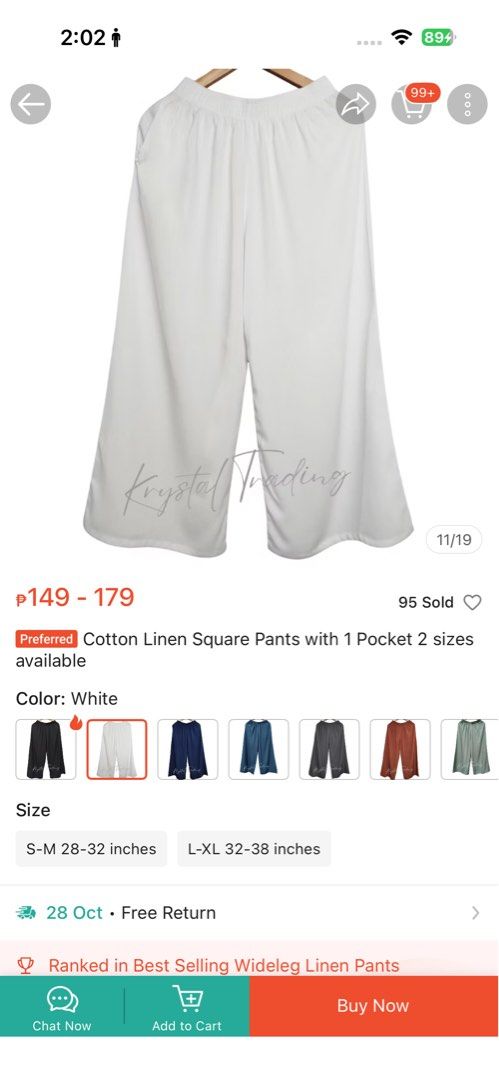 Cotton Linen Square Pants White XL (Category: Sets or Coordinates) located in Taguig. Submitted by pauu1234 (Listing ID 1470405733, Image 3). Description: 📌 Never been used 📌 Fits M-L body frames Original price: ₱179 - payment first basis - next day pick up (contact seller if needed immediately) - taguig area 😊.