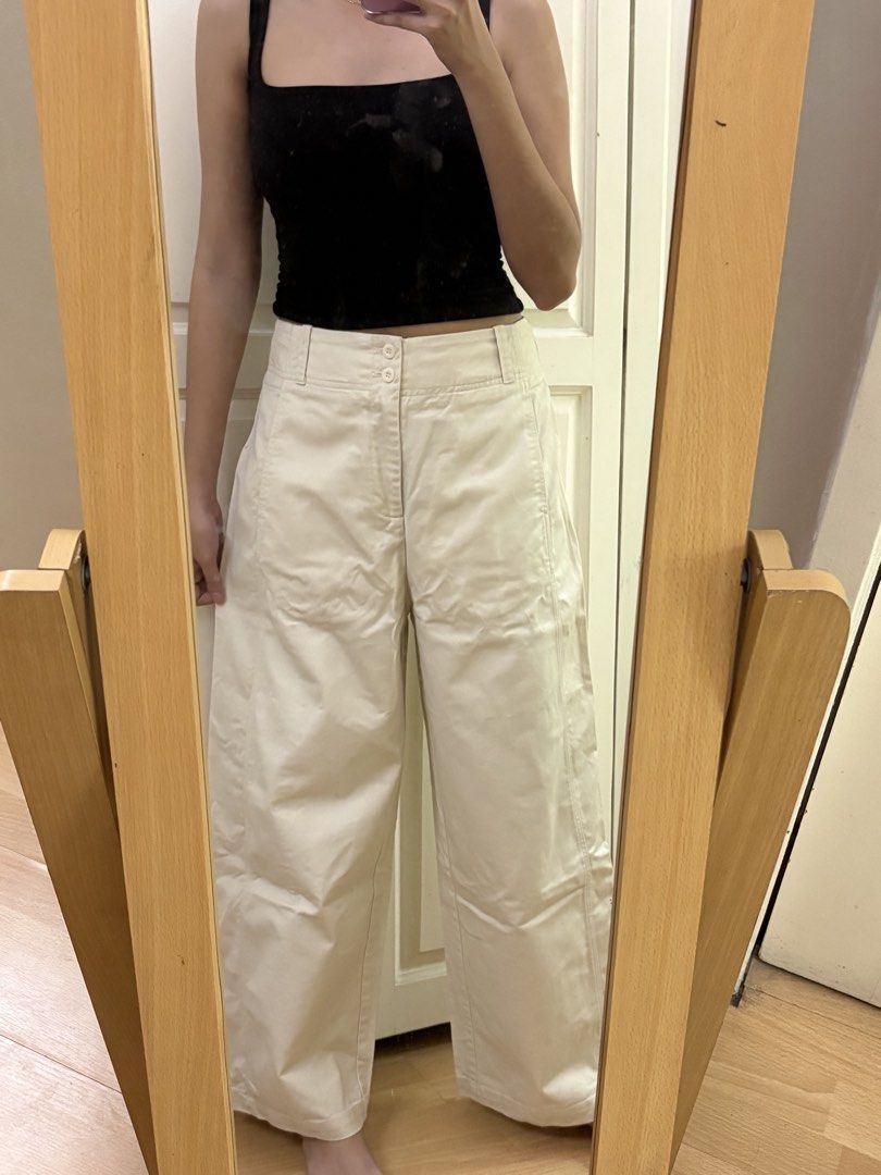 cream wideleg denim pants (Category: Jeans) located in Balanga. Submitted by shopflora (Listing ID 1470529743, Image 2). Description: waist: 30 length: 40 high quality fabric! lukot lang 😅.