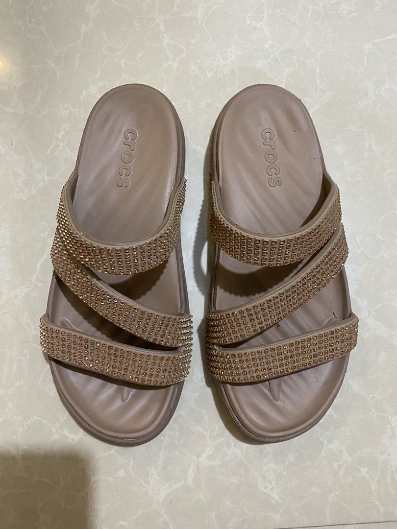 Crocs Getaway Strappy Gems Sandal Latte (Category: Slippers and slides) located in Caloocan City. Submitted by lpzchy (Listing ID 1470463487, Image 2). Description: - Brand: Crocs - Model: Getaway Strappy Gems - Color: Latte - Size: Women's US 7 - Condition: Worn only twice, soles are clean, and all rhinestones are fully intact .
