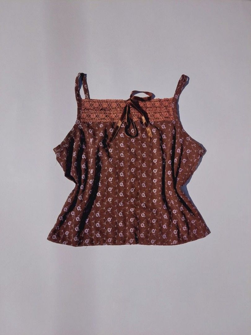 Crop brown sheer top (Category: Sleeveless) located in Echague. Submitted by ribbitpicks (Listing ID 1470430673, Image 1). Description: bust 32.