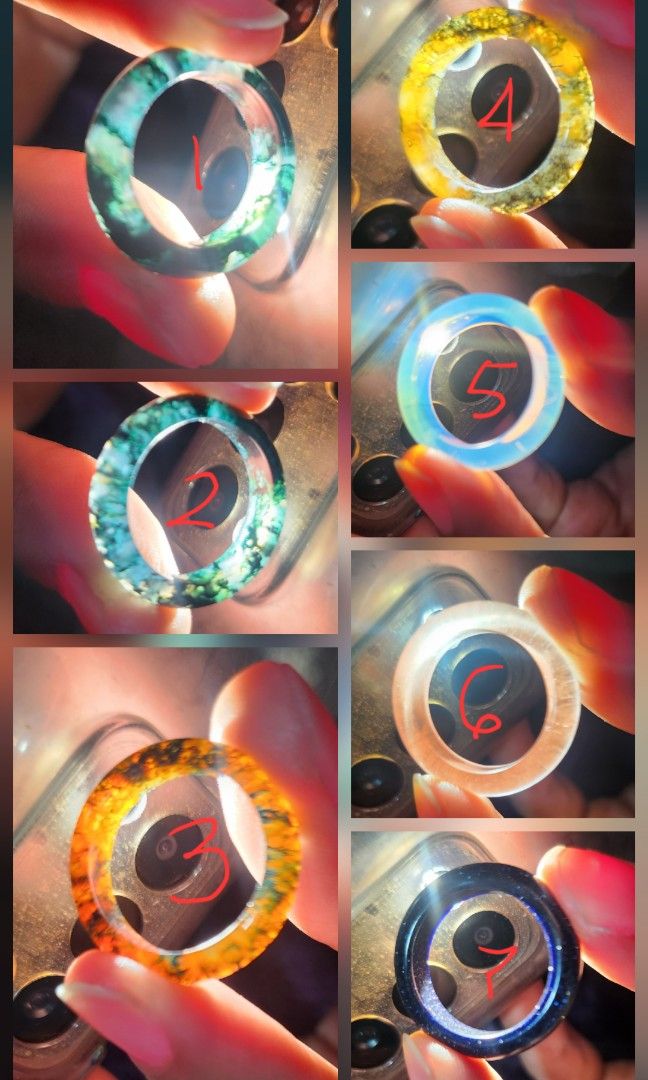 (Bundle Price Available!!!) Crystal Bangle Rings US Sizes 5.5, 6.5, & 7 (Category: Rings) located in Baguio. Submitted by lausgem2026 (Listing ID 1470424570, Image 1). Description: Crystal Bangle Rings: 1 - Dark Green Moss Agate (Natural) 2 - Green Moss Agate (Natural) 3 - Red Moss Agate (Natural) 4 - Orange Moss Agate (Natural) 5 - Opalite (Man-made) 6 - Watermelon (Man-made) 7 - Blue Sandstone (Man-made) Sizes: 1 - US 5.5/16.1mm 2 - US 6.5/17mm