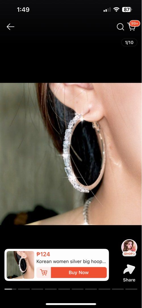 Crystal Rhinestone Hoop Earring (Category: Earrings) located in Quezon City. Submitted by pinkvanilla.milkshake (Listing ID 1470539001, Image 3). Description: Free if you buy other items .