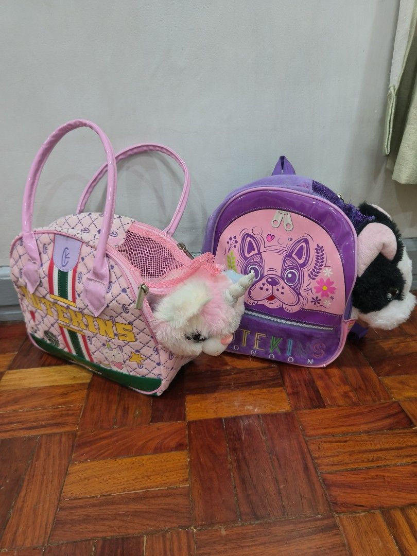Cutekins bag with Plush Toys (Category: Backpacks) located in Manila. Submitted by cleverdog_a9b18a (Listing ID 1470351477, Image 3). Description: includes: pink shoulder bag and unicorn stufftoy purple bagpack witth dog stuff toy.