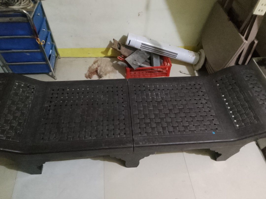 Dark Brown Woven Pattern Plastic Bench (Category: Chairs) located in Malabon City. Submitted by marierp70 (Listing ID 1470404895, Image 1). Description: Dark brown plastic bench with a woven top and sturdy black legs. Great for indoor or outdoor use, seats multiple people, and is easy to clean.RFS... di na ggmitin.... still in good condition linisin lng.