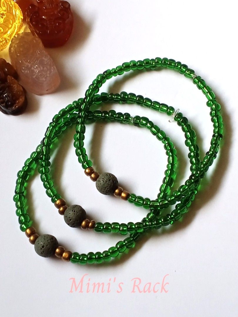 Dark Green Lava Stone in Seed Beads Diffuser Bracelet (Category: Bracelets) located in Taguig. Submitted by mimisrack (Listing ID 1470505150, Image 2). Description: 💚Lava Stone Benefits Traditionally associated with grounding, strength, stability, and emotional balance. Lava stones are also commonly used as essential oil diffusers because their porous texture can absorb a small amount of diluted essential oil. ✨How to Use: Add 1-2 drops of your 