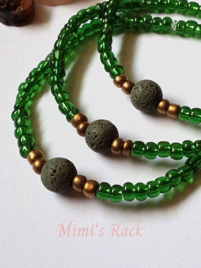 Dark Green Lava Stone in Seed Beads Diffuser Bracelet (Category: Bracelets) located in Taguig. Submitted by mimisrack (Listing ID 1470505150, Image 1). Description: 💚Lava Stone Benefits Traditionally associated with grounding, strength, stability, and emotional balance. Lava stones are also commonly used as essential oil diffusers because their porous texture can absorb a small amount of diluted essential oil. ✨How to Use: Add 1-2 drops of your 