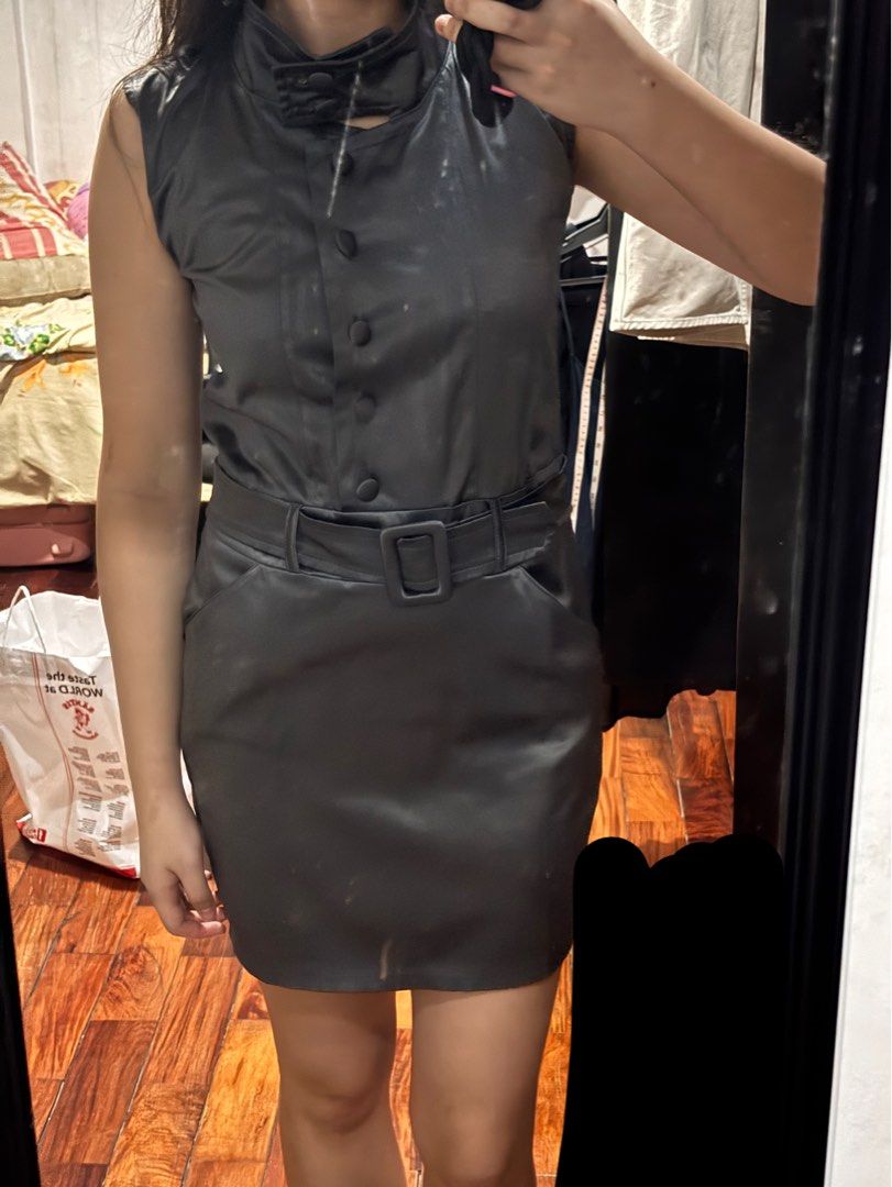 Dark Grey Turtle High Neck Button Belt Dress (Category: Dresses) located in Las Pinas. Submitted by kylloren_ (Listing ID 1470384924, Image 3). Description: rfs: decluttering - fits s-m frames - first pic for inspo only.