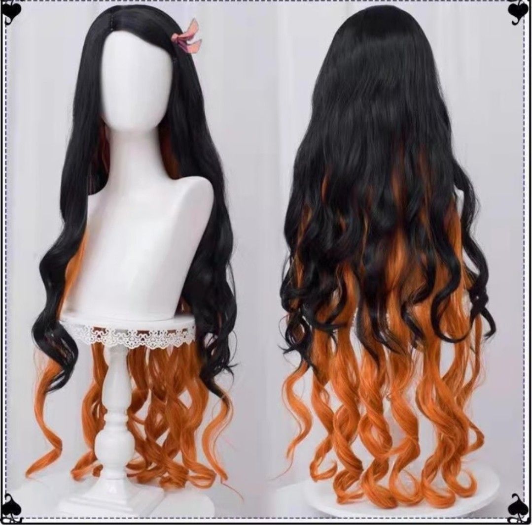 Demon Slayer Nezuko Full Set with Wig 130cm (Category: Babies & Kids Fashion) located in Quezon City. Submitted by itsfin (Listing ID 1470489734, Image 2). Description: - Complete Nezuko cosplay set from Demon Slayer - Includes full outfit: black outer coat, pink patterned inner kimono, checkered girdle, leggings and wig - Accessories included: bamboo tube prop - Comes with long black and orange gradient wavy wig - size: 130cm (6-7y/o).