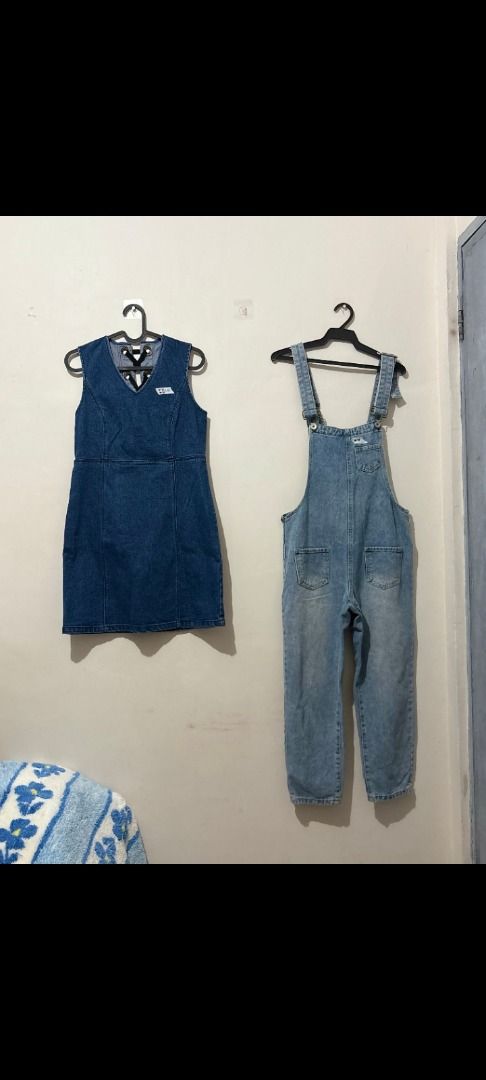 Denim Dress and Denim Overalls Bundle (Category: Sets or Coordinates) located in Caloocan City. Submitted by keengem_808a38 (Listing ID 1470521170, Image 1). Description: - Bundle of 2 versatile denim wardrobe staples - Piece 1: Dark wash denim dress with cute laced ribbon detail on the back - Piece 2: Light wash denim overalls with functional front/back pockets and adjustable straps - Easy to style with t-shirts or sweaters underneath - Clean, w