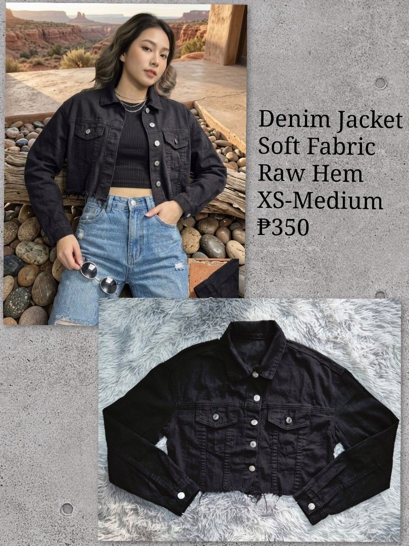 Denim Jacket (Category: Coats, Jackets and Outerwear) located in General Trias. Submitted by relove_closet8 (Listing ID 1470399969, Image 1). Description: • Washed and never used. • Soft denim. • Raw hem. • Buyer handles shipping fee and book J&T or Lalamove only. • Payment first via bank transfer or e-wallet • No cancellation/return/refund of orders. 📍Lancaster, General Trias (Weekdays) 📍Las Piñas (Saturday & Sunday).