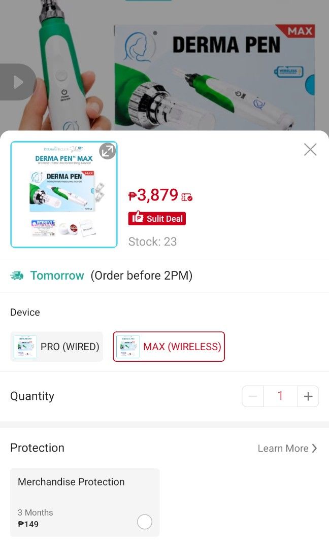 Derma Pen MAX (Category: Face Care) located in Manila. Submitted by joycu (Listing ID 1470365841, Image 3). Description: •ORIGINAL Derma Pen MAX •Wireless Home Micro Needling System •Sealed, Never pa na-open •MAX DEVICE ONLY •Php1,999.00 ONLY • Brand New • Wireless & Rechargeable •RFS: Since hindi ko naman magagamit, kaya almost 50% OFF Discount na lang, para mas magamit ng may mas may kailangan. •MOP: Cash or Gcash •MEET-UP: Robinsons Manila Mal