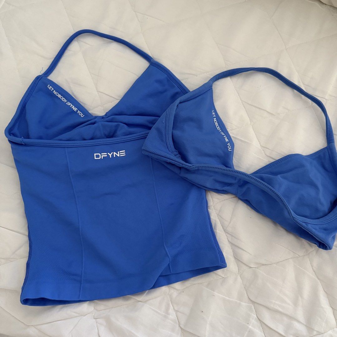 Dfyne Impact Strappy Tops (Category: Activewear) located in Davao. Submitted by aug_amari (Listing ID 1470353942, Image 2). Description: take all 1850 | Fits XS-S Not sure authentic since the strappy bra doesn't have sizing but i bought this sa depop for 2k each bra & 2k each top 🥹🥹 but compared it w my dfyne authentic onces same same :).