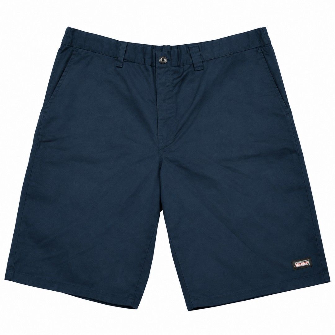 Dickies Navy Blue Shorts Size 34 (Category: Shorts) located in Manila. Submitted by aj.bermundo (Listing ID 1470358063, Image 2). Description: - Brand: Dickies - Color: Dark Navy Blue - Size: 34 Waist - Material: 65% Polyester, 35% Cotton blend - Features: Standard button closure, belt loops, side pockets, and rear welt pockets - Details: Woven Dickies logo patch on left leg hem and above back pocket - Condition: Brand new with original retail ta