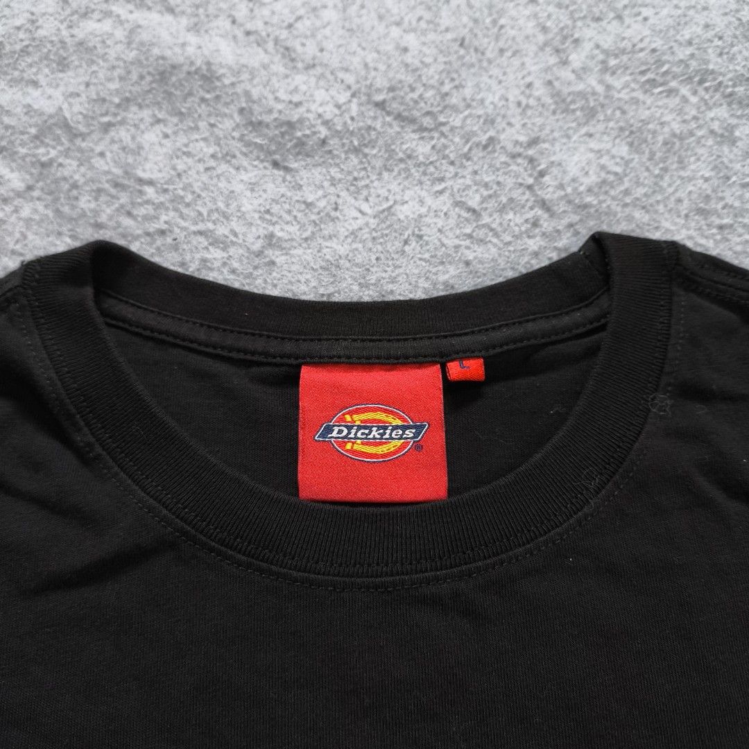 Dickies Script Logo Shirt (Category: Tshirts & Polo Shirts ) located in Manila. Submitted by shykes_26 (Listing ID 1470486504, Image 2). Description: Dimensions Width - 26 Length - 28.5 Size on tag - L Issues - None.