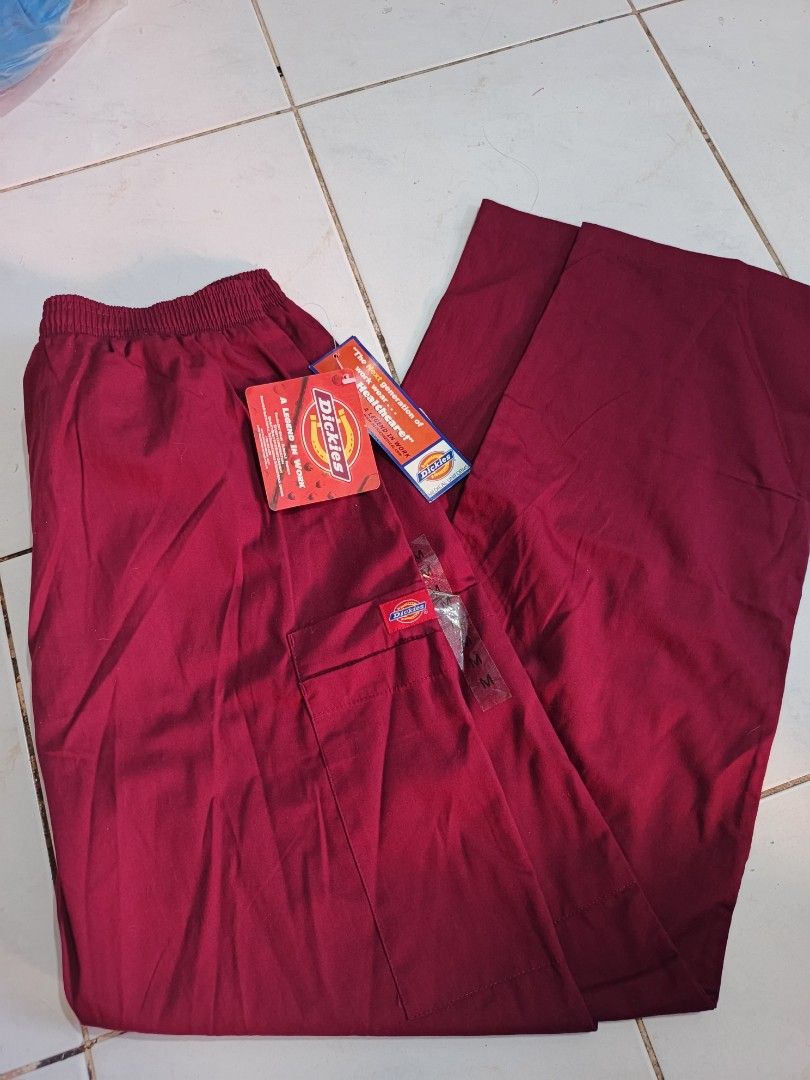 Dickies scrub pants burgundy/wine red (Category: Chinos) located in Rizal. Submitted by vanessa_finds_ (Listing ID 1470422405, Image 1). Description: waist 27-34 length 40.5" hem 8.25".