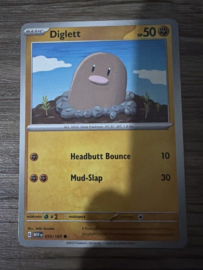 Diglett Pokemon 151 Normal Card (Category: Raw Singles) located in Quezon City. Submitted by bananak1tchen (Listing ID 1470504664, Image 1). Description: RFS: Decluttering MOP: Bank Transfer MOD: J&T / SDD.