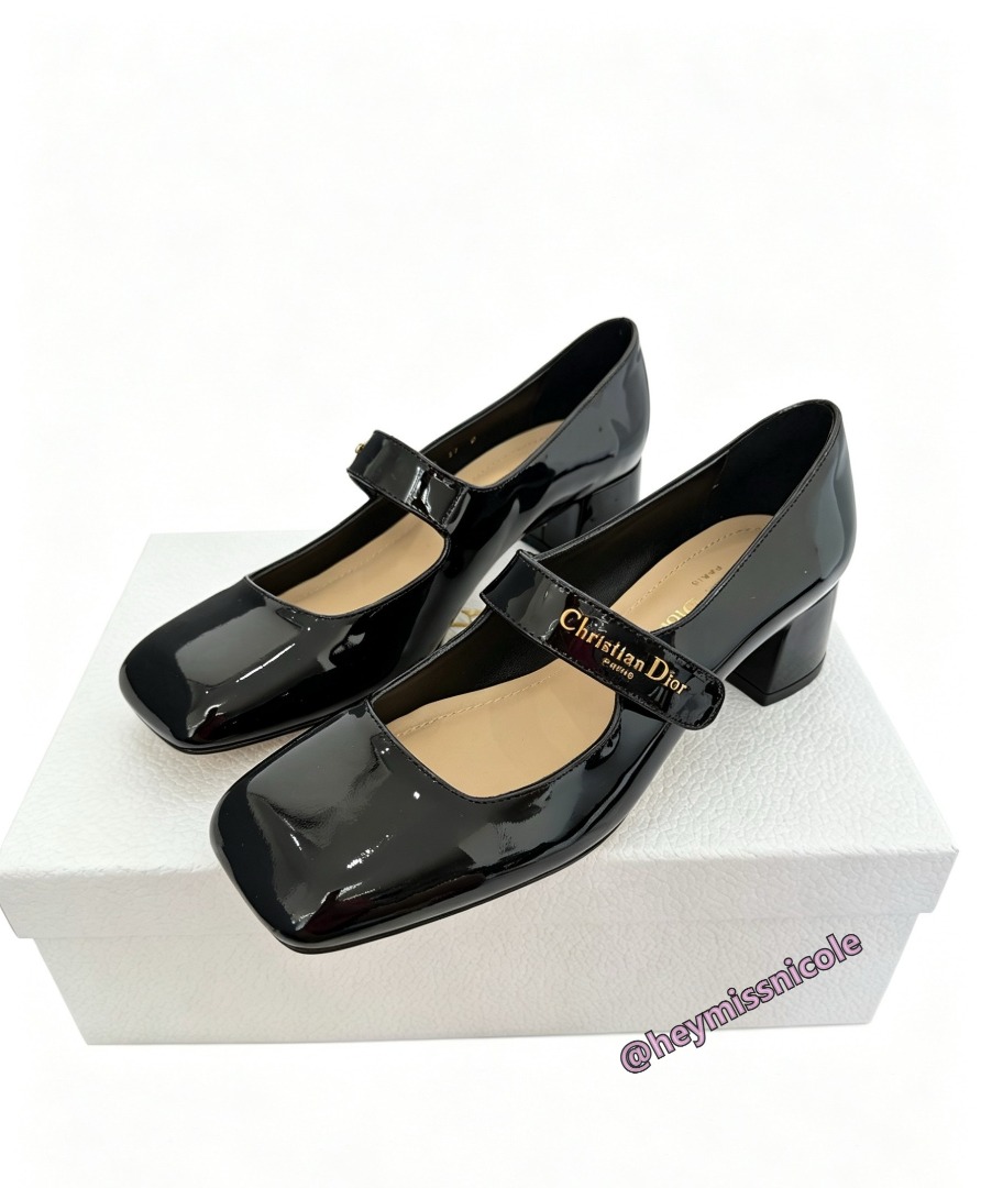 DIOR Calfskin Square-Toe Block-Heel Mary Jane Shoes, Black, Women's ...