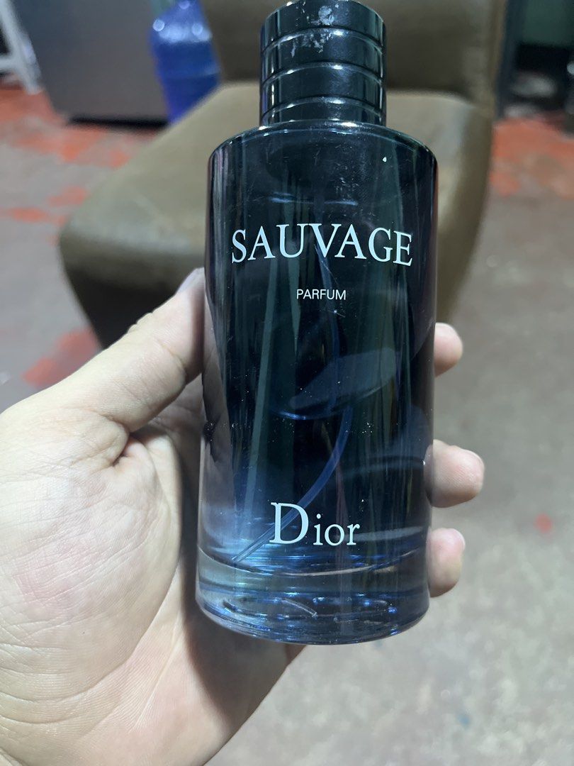 Dior Sauvage Parfum (Category: Fragrance & Deodorants) located in Manila. Submitted by cleverhorse.ab90fe (Listing ID 1470418629, Image 1). Description: - Authentic Dior Sauvage Parfum - Condition: Barely used, almost full bottle - Performance: Strong projection, lasts all day - Packaging: Bottle only (No box included) - Design: Dark blue glass with black ribbed cap and white lettering - RFS: Decluttering / Gift from a friend - Meet-ups or shippi