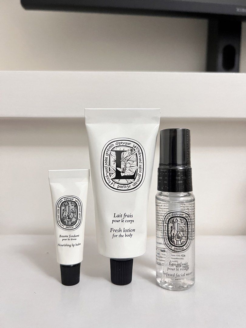 Diptyque Skincare Trio (Category: Body Care) located in Taguig. Submitted by camillep912 (Listing ID 1470495765, Image 1). Description: Diptyque Mini Skincare Trio •Lip Balm •Body Lotion •Natural Spray.