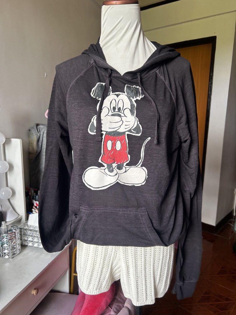 DISNEY Mickey Mouse sheer hoodie (Category: Longsleeves) located in Cainta. Submitted by ziellune (Listing ID 1470397680, Image 1). Description: Medium Worn once Has pockets infront.