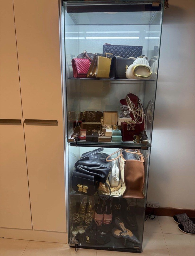 Display Cabinet (Category: Shelves, Cabinets & Racks) located in Makati City. Submitted by kdclueless (Listing ID 1470365895, Image 1). Description: P 8,900 Display Cabinet with led and lock 🖤 Full glass display design 🔒 Lockable glass doors for added security * 💡 Built-in LED lighting for a premium showroom look * 📚 Multiple glass shelves * 👜 Spacious enough for handbags, shoes & accessories * ✨ Elegant and minimalist design * 🏠 Perfect fo